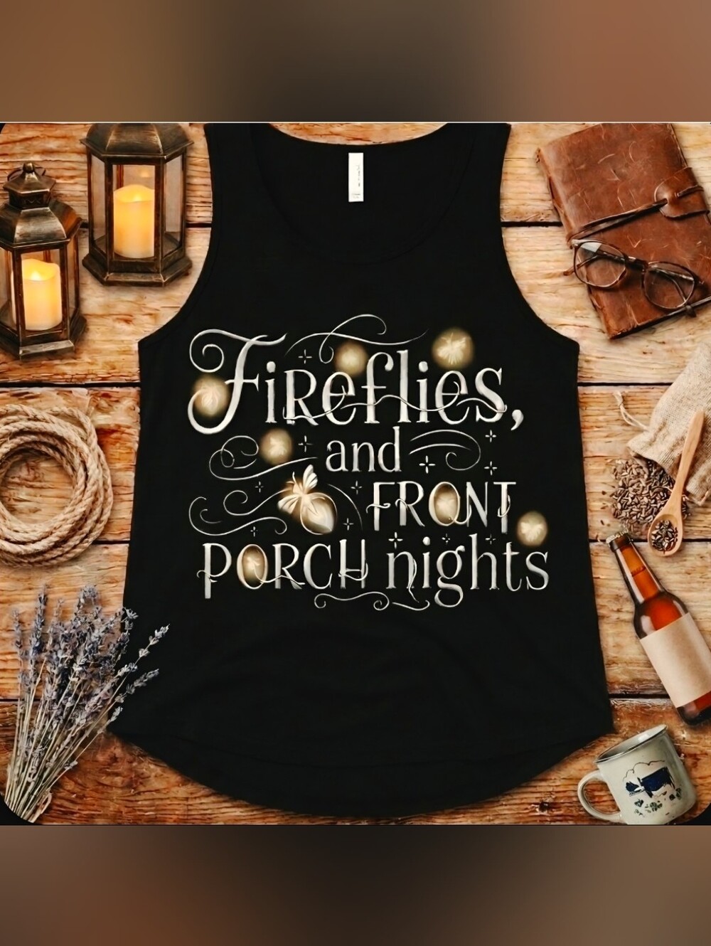 Fireflies & Front Porch Nights Tank Top | Rustic Summer Country Graphic